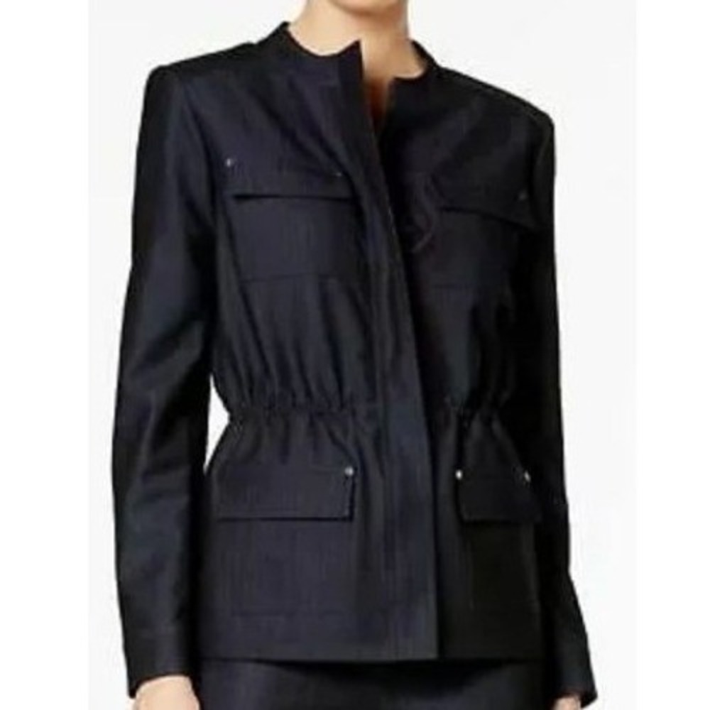 Tommy Hilfiger $139 Size 2 Polished Denim‎ Indigo Bungee Waist Collarless Jacket